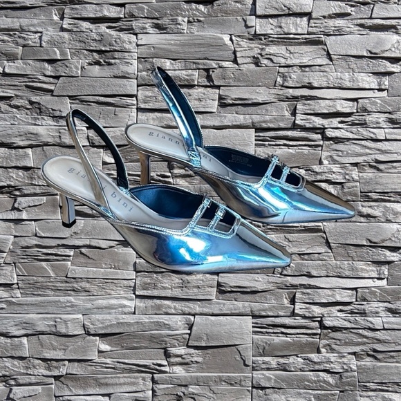NWT Gianni Bini Marlie Silver Metallic Pointy Slingback Dressy Heels Size 8 - Picture 13 of 14